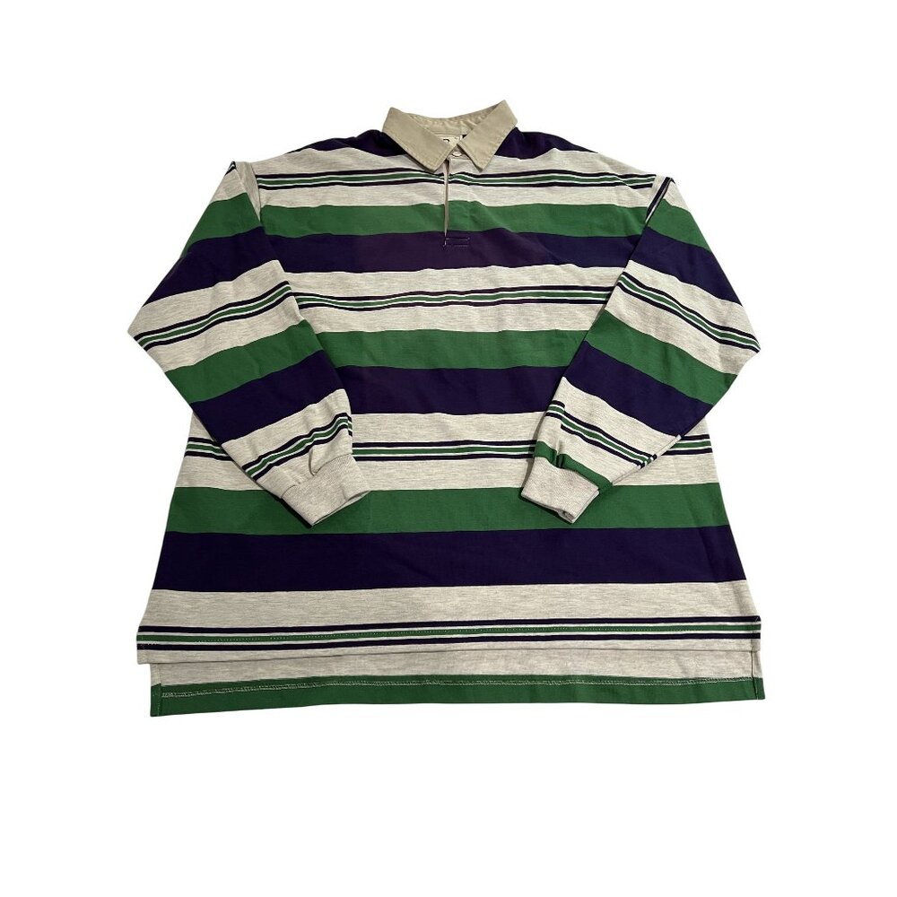 JJ Cochran Long Sleeve Rugby Polo Shirt in Green Grey Blue